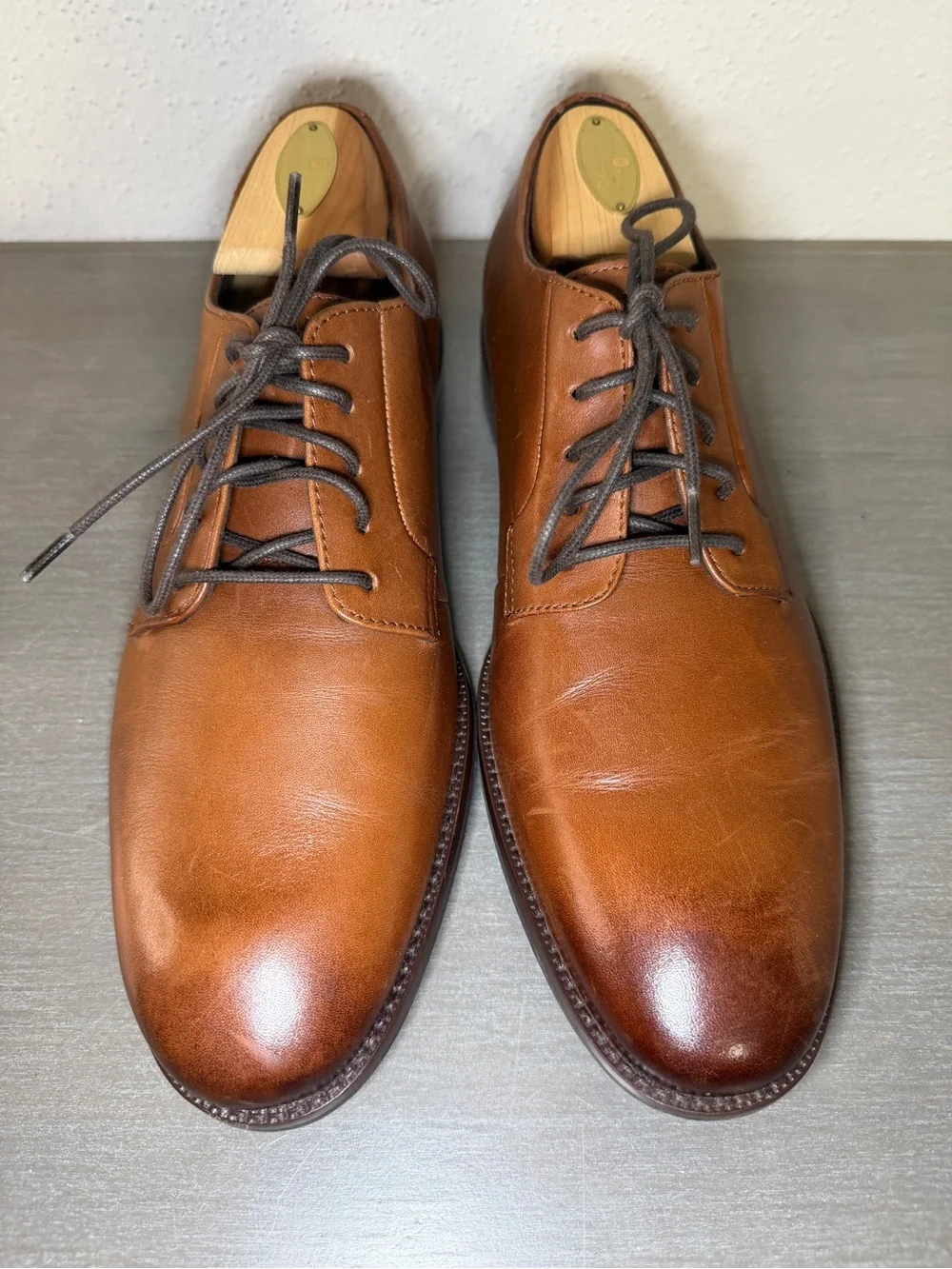 Cole Haan Sawyer Men’s Plain Toe Oxfords British Tan Leather Shoes 8.5 M